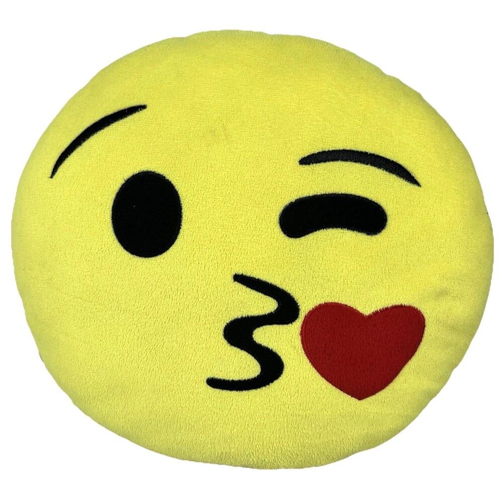 Kellytoy Yellow Emoji Expressions Throwing a Kiss Face Stuffed Pillow 14x14